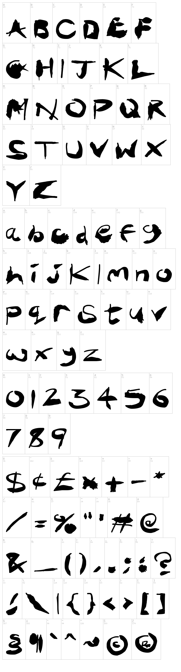 Crazy Ink Splats font map